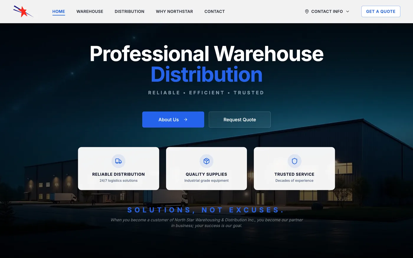 North Star Warehousing & Distribution website homepage on desktop